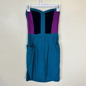 Xhilaration Womens Strapless 1980s Inspired Mini Dress Purple Teal NWT Medium